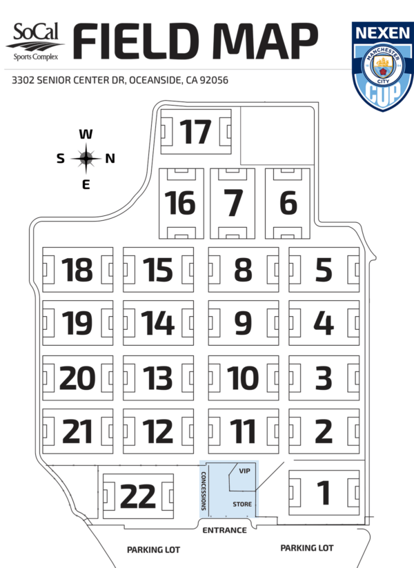 SoCal Sports Complex Field Map Manchester City Cup